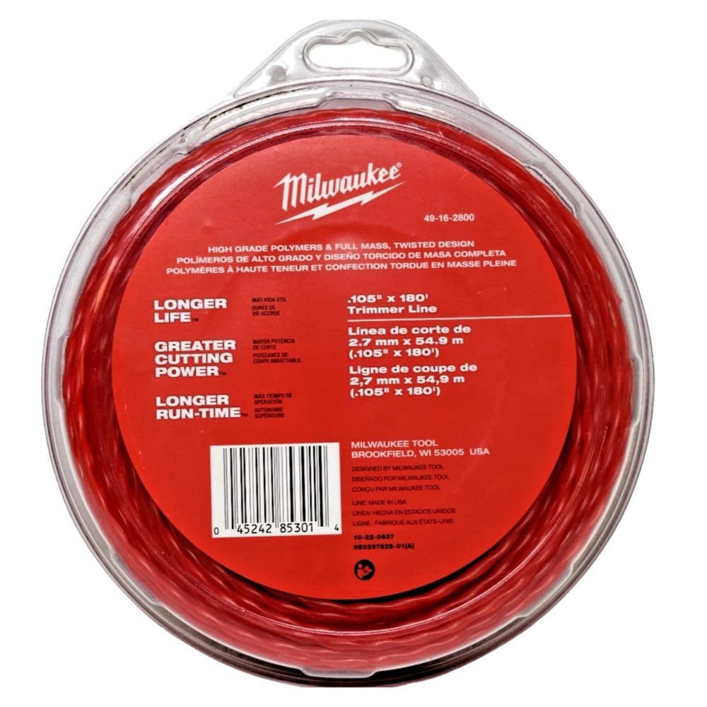 Milwaukee .105 Trimmer Line 180ft Twisted Heavy Duty Weed Eater String‎